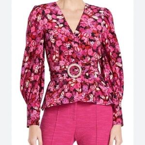 Rebecca Vallance Floral Print Faux Wrap Silk Blouse